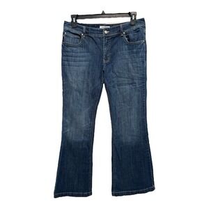 WHBM Jeans Womens 12 Short Blue Blanc Dark Wash Faded Mid Rise Boot Cut